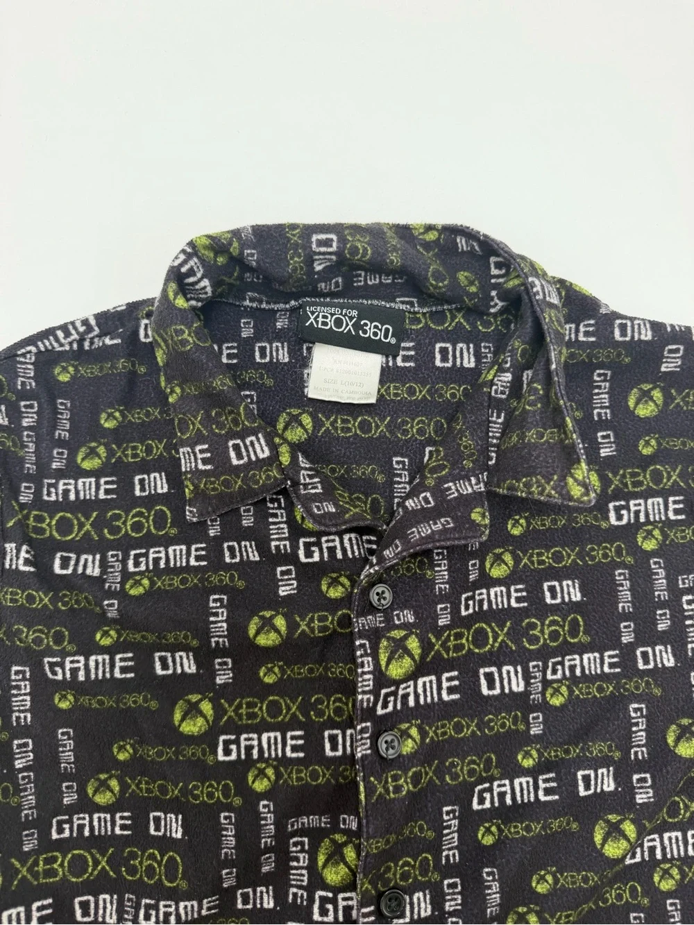Rare Vintage Xbox 360 Kids Pajama Shirt Black Green Gamer Fleece Y2K